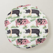 Altes SchweinebratzkissenWhimsikal bäuerlich Rundes Kissen (Rückseite)