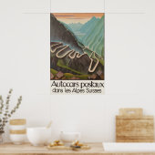 Altes Schweizer Alpen-Reiseposter Autocars Postaux Poster (Küche)
