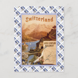 Altes Schweizer Eisenbahnplakat, Jura Simplon Postkarte