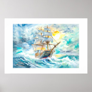 Altes Segelboot im Sturm Poster