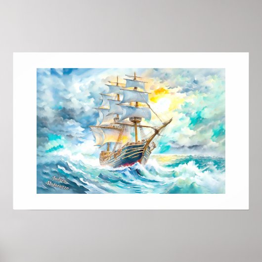 Altes Segelboot im Sturm Poster (Vorne)