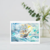 Altes Segelboot im Sturm Postkarte (Stehend Vorderseite)