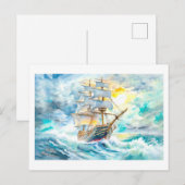 Altes Segelboot im Sturm Postkarte (Vorne/Hinten)