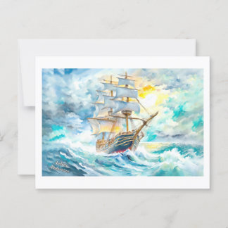 Altes Segelboot im Sturm Postkarte