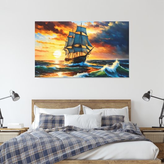 Altes Segelschiff auf einem Sturmmeer Leinwanddruck (Insitu (Schlafzimmer))