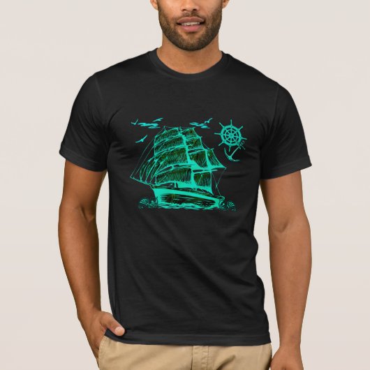 Altes Segelschiff mit grüner Grafik T-Shirt (Vorderseite)