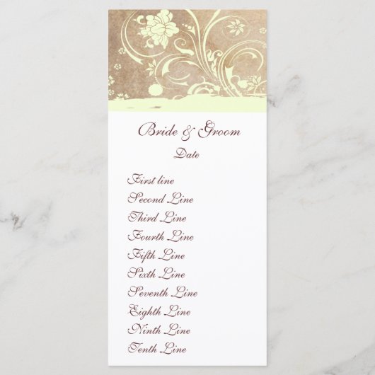 Altes Shabby Chic Hochzeitsprogramm Programm (Rückseite)
