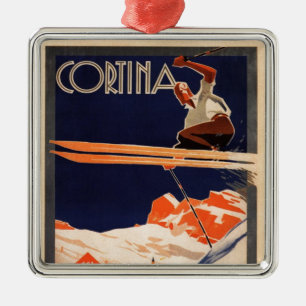 Altes Skiplakat, Ski Cortina, Italien Silbernes Ornament
