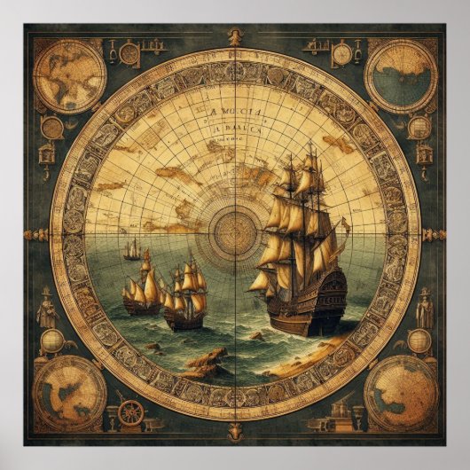 Altes Spanisches Segelschiff 2 Poster (Vorne)