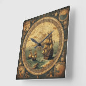 Altes Spanisches Segelschiff 2 Quadratische Wanduhr (Winkel)