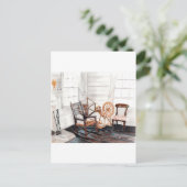 Altes Spinnrad Postkarte (Stehend Vorderseite)