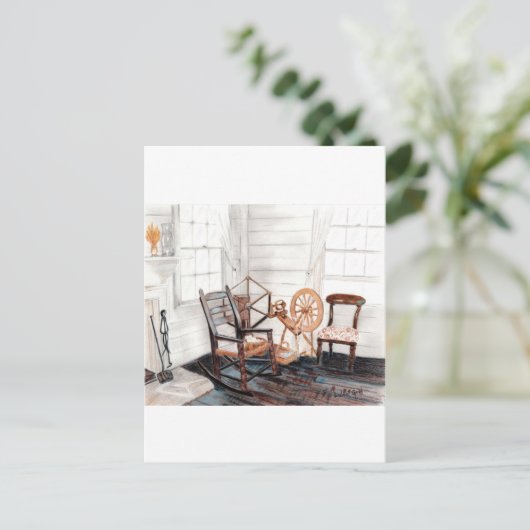 Altes Spinnrad Postkarte (Stehend Vorderseite)