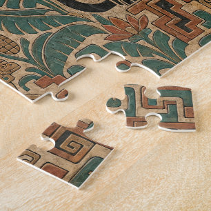 Altes Steinrelief mit Jaguar im Dschungel Puzzle