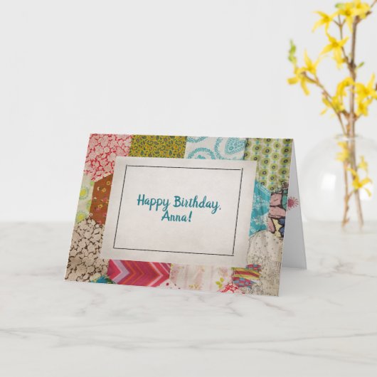 altes Steppmuster mit Heftrahmen Karte (Gelbe Blume)