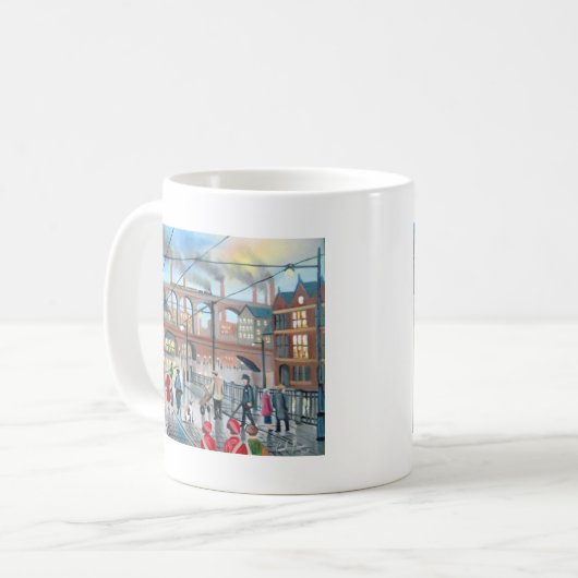 Altes Stockportviaduct-Zug-Ölgemälde Kaffeetasse (Vorderseite Links)