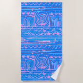 Altes sumerisches Mesopotamian Muster Blau Strandtuch (Vorderseite)