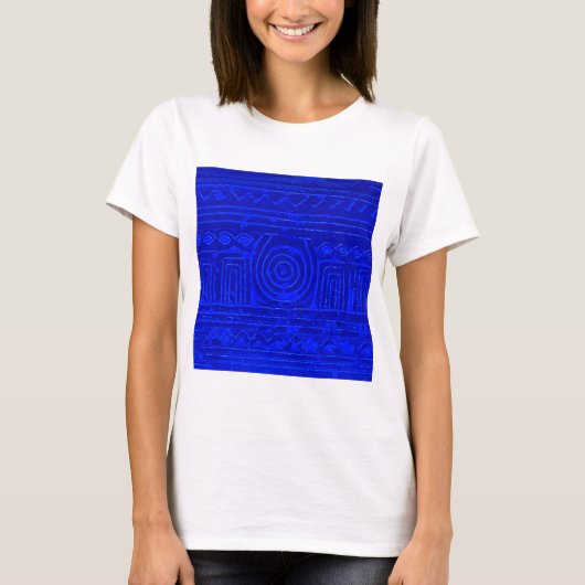 Altes sumerisches Mesopotamian Muster Blau T-Shirt (Vorderseite)