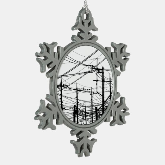 Altes Telefon und Power Schneeflocken Zinn-Ornament (Links)