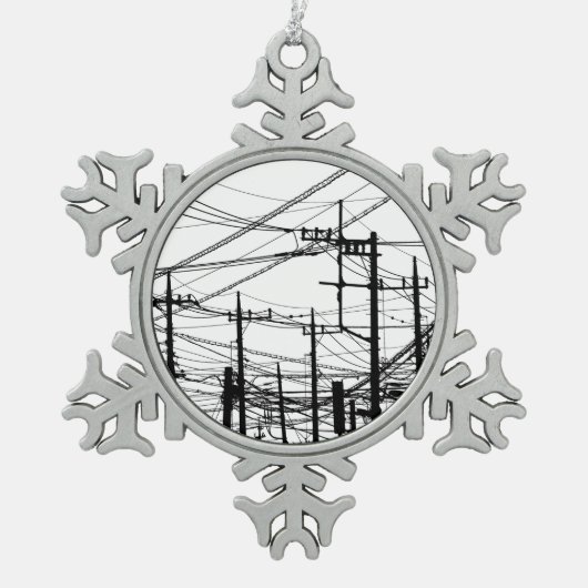 Altes Telefon und Power Schneeflocken Zinn-Ornament (Vorderseite)