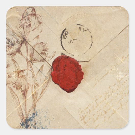 Altes Umschlag Shabby Scrapbook Verschönerung Quadratischer Aufkleber (Vorderseite)
