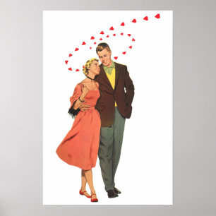 Altes Valentinstag, romantische schwebende Herzen Poster