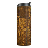 Altes verschlissenes Holzpaneel Thermosbecher (Nach links gedreht)