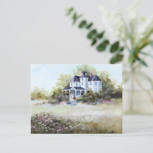 Altes Viktorianisches Haus mit Katzen Rustikales L Postkarte (Stehend Vorderseite)