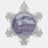 Altes Viktorianisches Haus zu Weihnachten Schneeflocken Zinn-Ornament (Vorderseite)