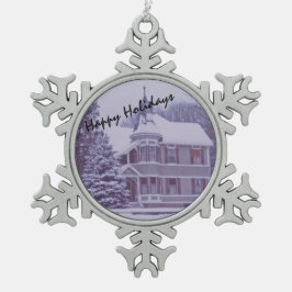 Altes Viktorianisches Haus zu Weihnachten Schneeflocken Zinn-Ornament