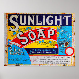 Altes Vintage-Grunge-Sonnenlicht-Seifen-Schild Poster
