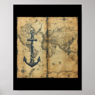 Altes Vintage-Nautik-Piraten-Segelschiff-Anker Mee Poster