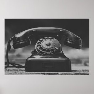 Altes Vintage Schwarzes Telefon Poster
