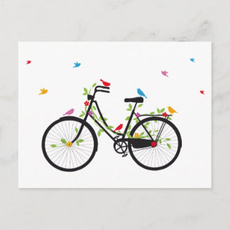 Altes Vintages Fahrrad mit Blume und Vögeln Postkarte