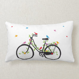 Altes Vintages Fahrrad mit Blumen und Vögeln Lendenkissen