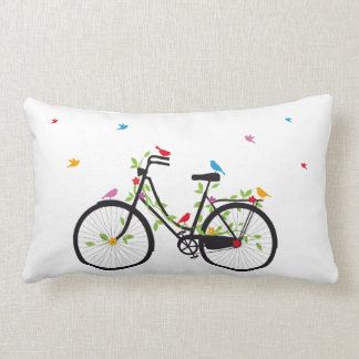Altes Vintages Fahrrad mit Blumen und Vögeln Lendenkissen