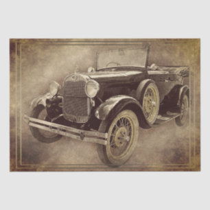 Altes Vintages klassisches Auto-Dekoupage Seidenpapier