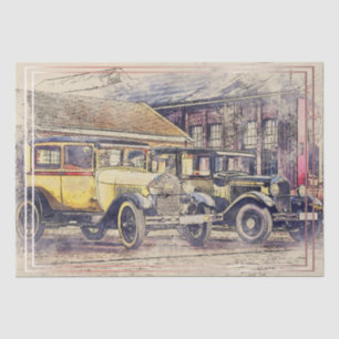 Altes Vintages klassisches Auto-Dekoupage Seidenpapier