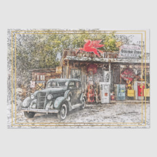 Altes Vintages klassisches Auto-Dekoupage Seidenpapier