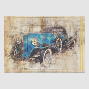 Altes Vintages klassisches Auto-Dekoupage Seidenpapier
