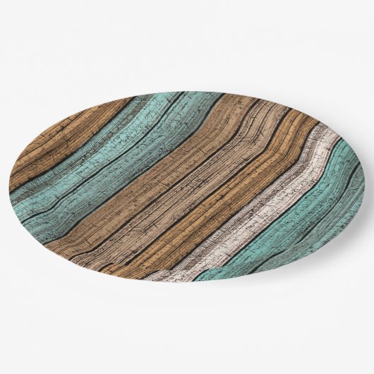 Altes Vintages Wettermuster aus Holz Pappteller (Schrägansicht)