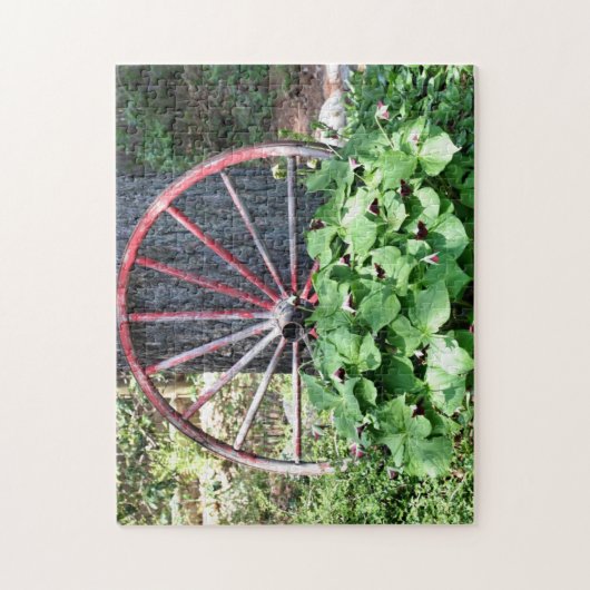 Altes Wagenrad Trillium Blumengarten Puzzle (Vertikal)