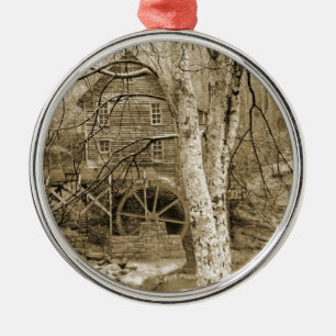 Altes Wasserrad Silbernes Ornament