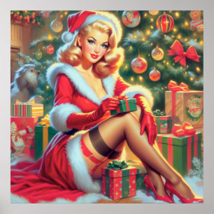 Altes Weihnachten Pin Up Poster