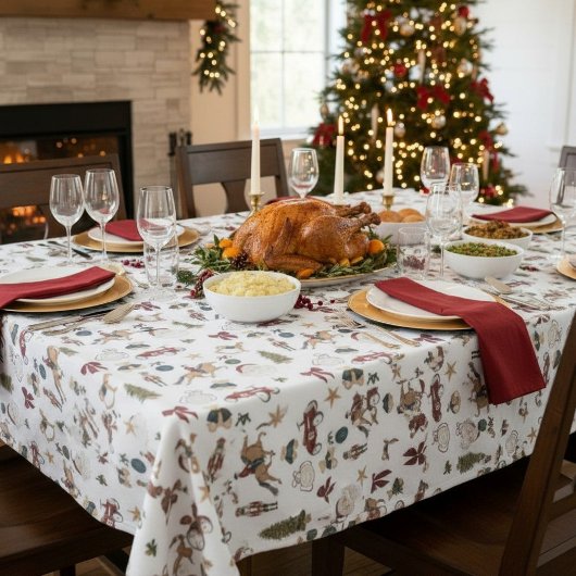 Altes Weihnachts-Spielzeugmuster Rot Blau Weiß Tis Tischdecke