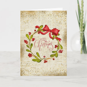 Altes Weihnachtskranz mit Schleife Karte