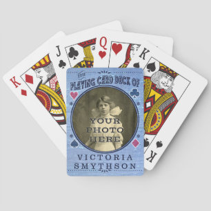 Altes West Custom Foto Personalisierte Blaue Holz Spielkarten