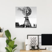 Altes Windmill Schwarz-weiße Fotografie Bauernhof Poster (Heimbüro)