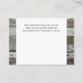 Altes Wood Hotel Unterkunftskarten Begleitkarte (Rückseite)