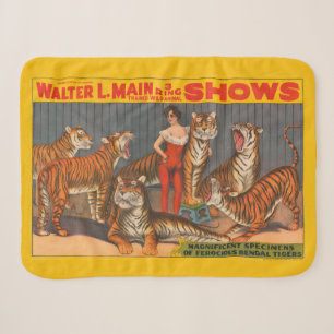 Altes Zirkusplakat einer Frau mit sechs Tigern. Sherpadecke