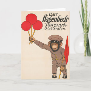 Altes Zirkusplakat eines Affen, der Luftballons hä Karte